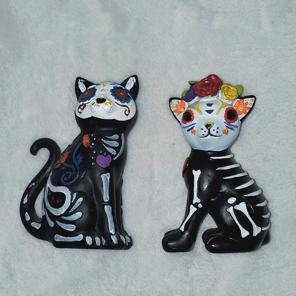 Day of the Dead Sugar Sugar Skull Cat Figurines Pair of Two - Picture 8 of 8